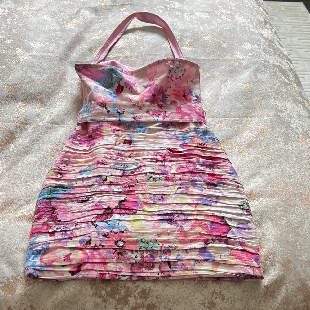 HEMANT & NANDITA Floral Ruched Halter Dress with Belt size XS - Picture 7 of 16
